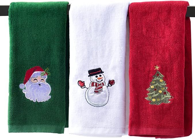 Christmas Hand Towels for Bathroom 16 x 25 inch, 3 Pack Embroidery Design 100% Cotton Super Soft ... | Amazon (US)
