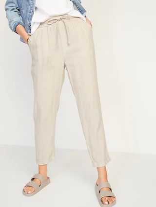 High-Waisted Straight Cropped Linen-Blend Pants for Women | Old Navy (US)