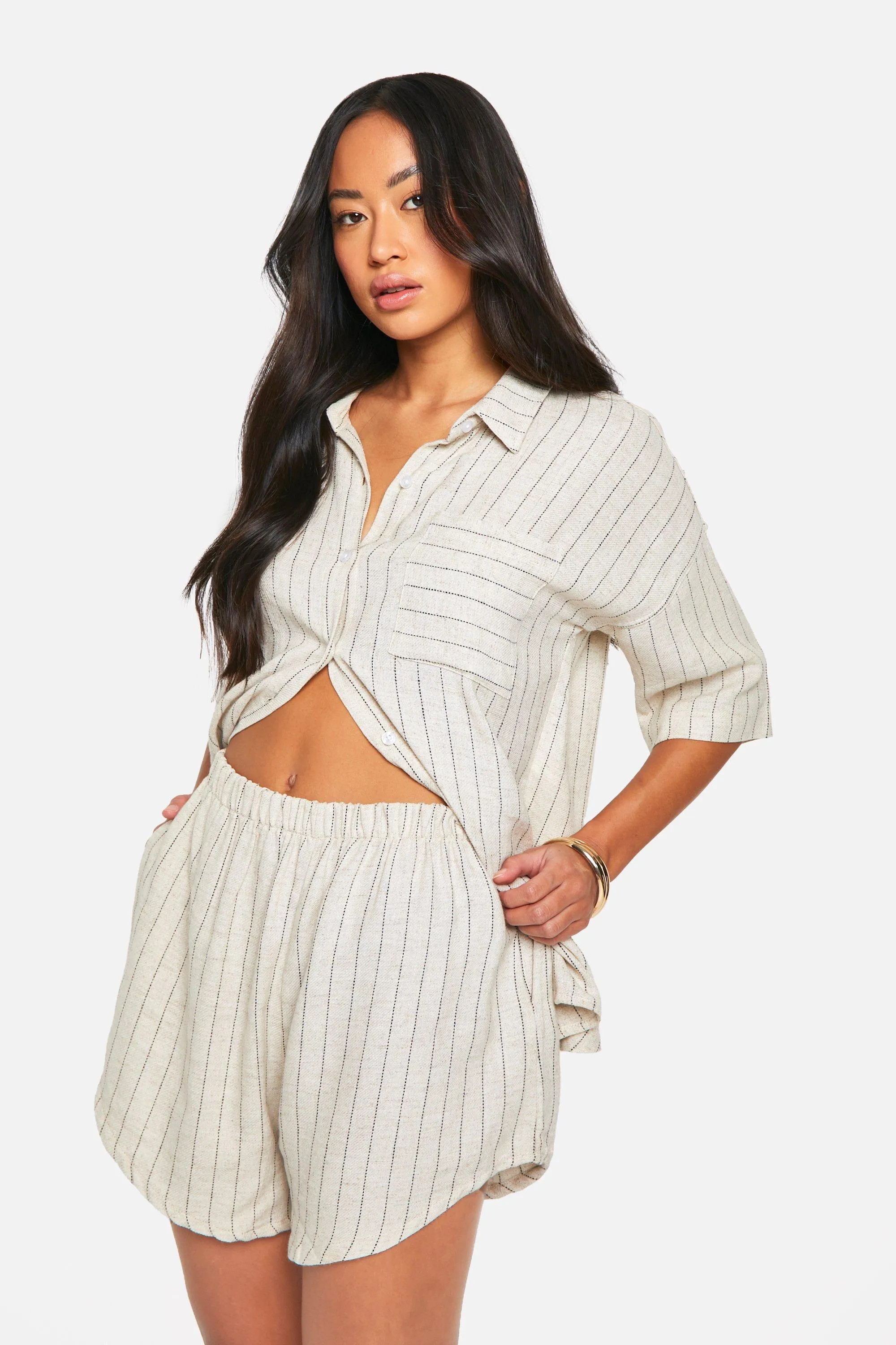 Shorts | Linen Look Stripe Relaxed Fit Shorts | boohoo | Boohoo.com (UK & IE)