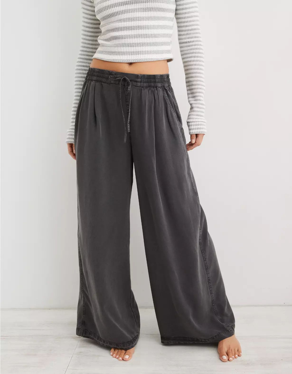 Aerie High Waisted Twill Wide Leg Pant | Aerie