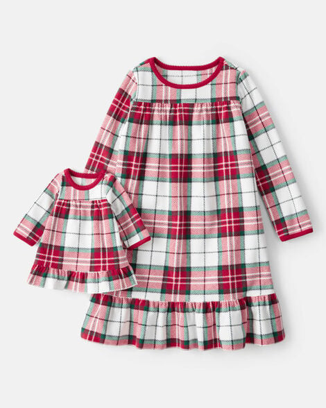 Carter's Plaid Print Fleece 2-Piece Night Gown & & Matching Doll Gown - Red/White 2-3 Multi | Carter's Inc