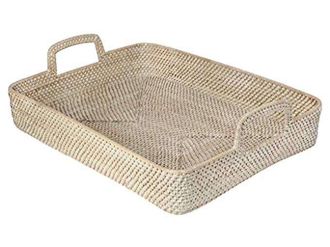 KOUBOO Laguna Handwoven Rectangular Rattan High Wall Serving Tray, White Wash | Amazon (US)