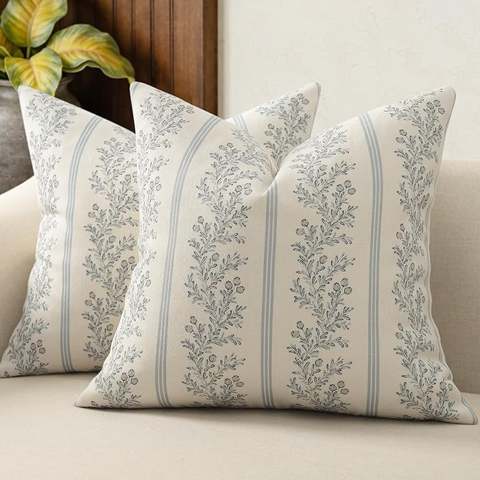 Vintage Throw Pillow Covers 18x18 Set of 2, Striped Floral Pillow Cover Botanical Patterned Decor... | Amazon (US)