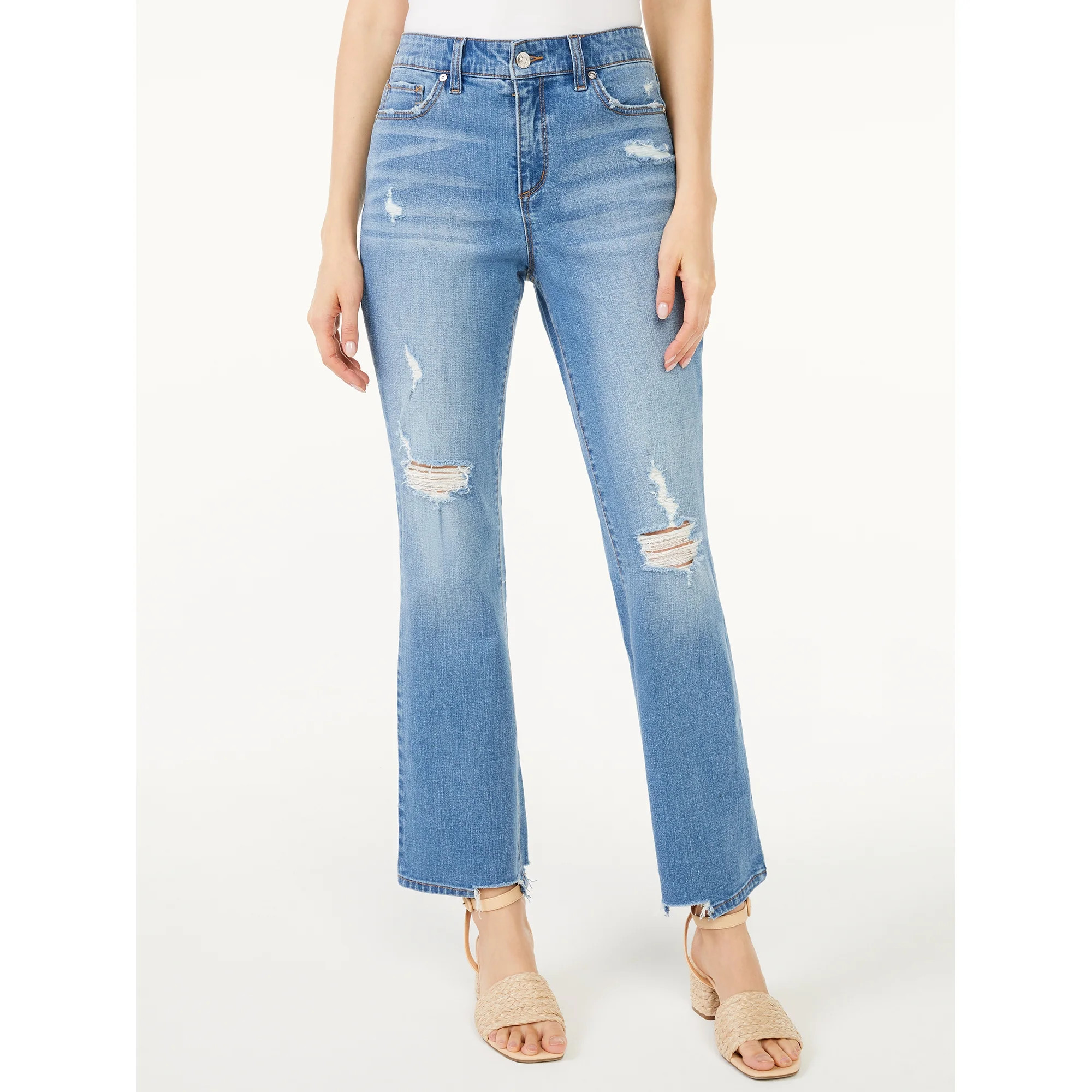 Scoop Women's Cut Hem Crop Flare Jeans | Walmart (US)