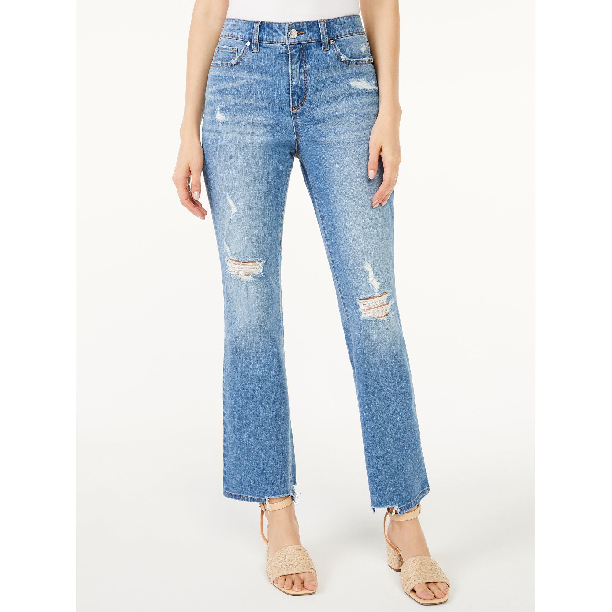 Scoop Women's Cut Hem Crop Flare Jeans | Walmart (US)