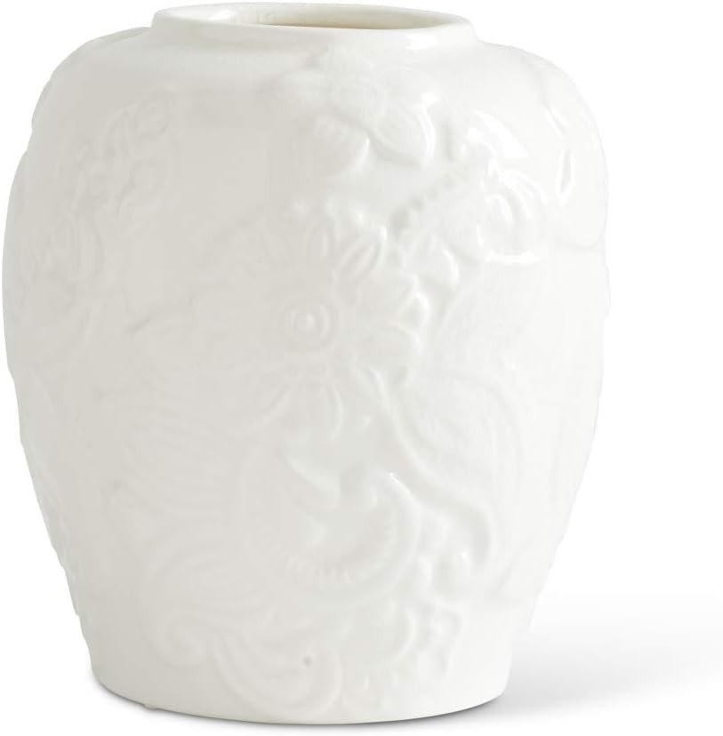K&K Interiors 15355A-WH-1 8.5 Inch White Ceramic Raised Floral Vase | Amazon (US)