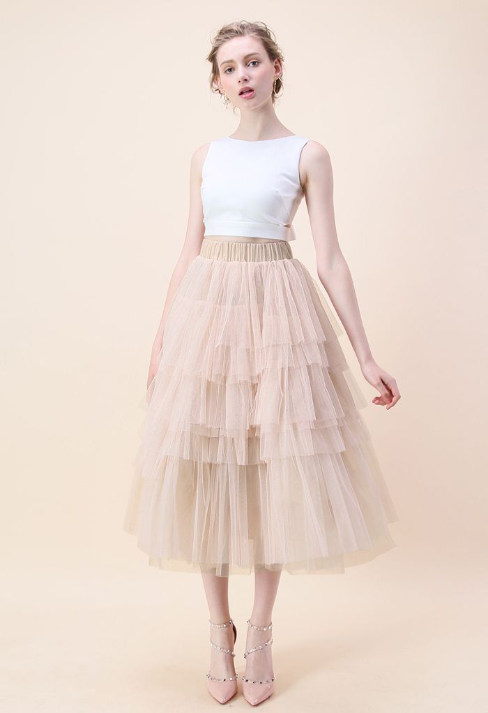 Love Me More Layered Tulle Skirt in Nude Pink | Chicwish