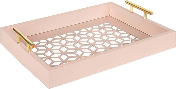 Kate and Laurel Caspen Rectangle Cut Out Pattern Decorative Tray with Gold Metal Handles, 16.5" x... | Amazon (US)