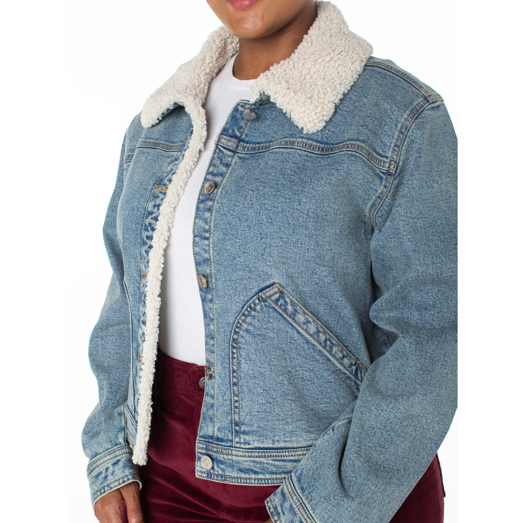 Celebrity Pink Women's and Women's Plus Faux Shearling Denim Jacket, Sizes XS-4X | Walmart (US)