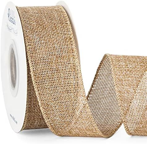 Ribbli Burlap Wired Ribbon,1-1/2 Inch x 10 Yard,Natural,Solid Wired Edge Ribbon for Big Bow,Wreat... | Amazon (US)