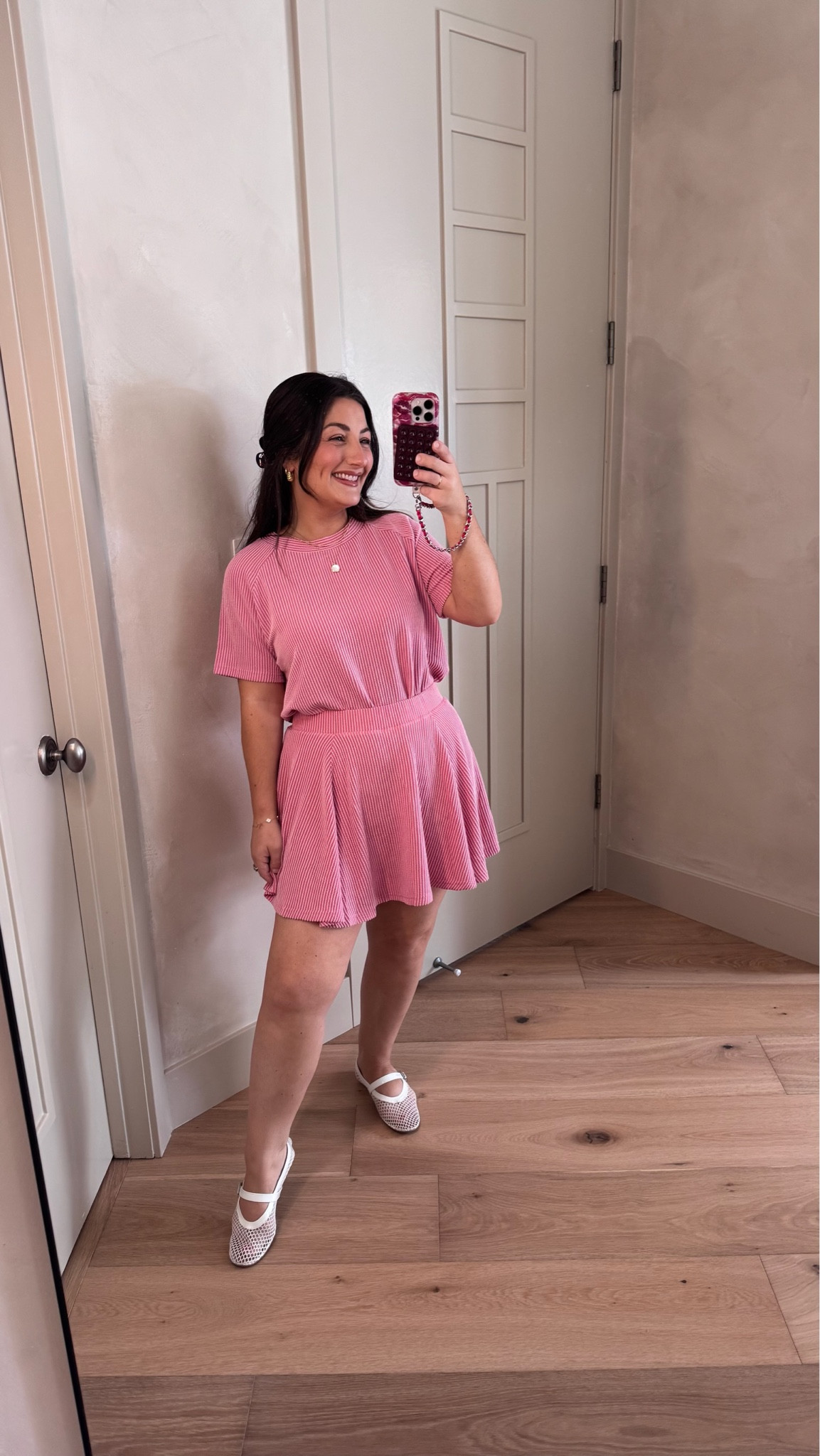 Matching set with relaxed tee and skort with built in shorts! 

Set size small (5'0" 140lbs) 
Petite friendly! 

Comfortable throw on and go outfit

#LTKootd #LTKPetite #LTKSaleAlert
