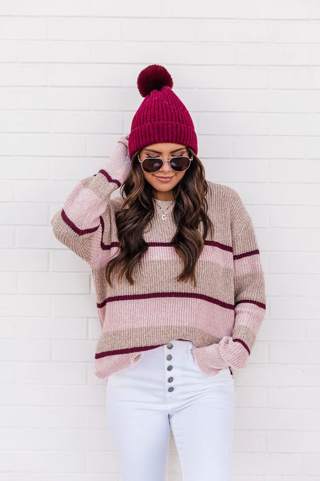 With You All Day Pink Striped Crew Neck Sweater FINAL SALE | The Pink Lily Boutique