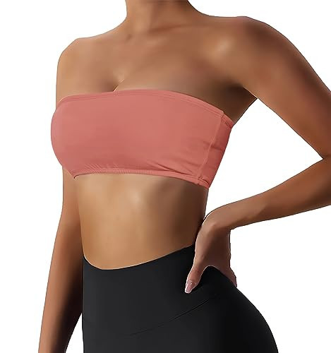 Boudaner Women’s Padded Bandeau Sports Tube Top Bra Strapless Wireless Solid Seamless Yoga Workout Bralette Pink | Amazon (US)