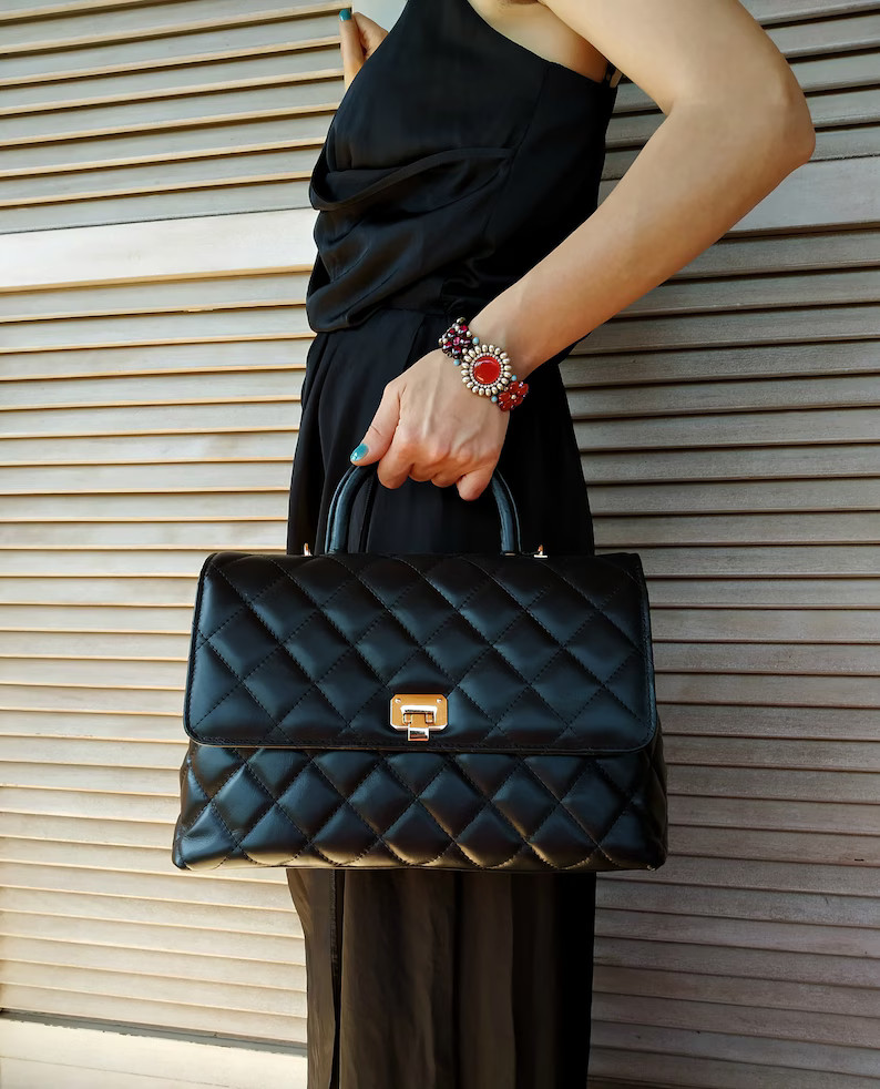 Classic Style Genuine Leather Flap Bag Quilted Elegant Large - Etsy | Etsy (US)