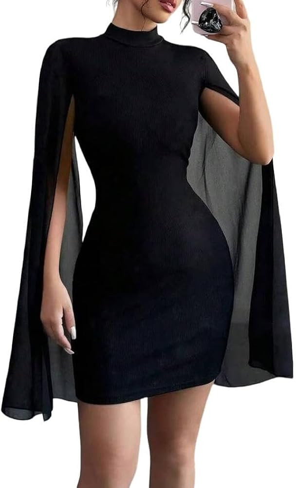 Women's Sexy Glitter Mini Dress Mock Neck Cloak Sleeve Cocktail Shimmering Elegant Dresses Weddin... | Amazon (US)