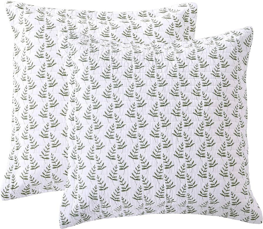 Levtex Home - Viviana - Euro Sham (26x26in.) Set of Two - Watercolor Leaf Print - Green and Cream... | Amazon (US)