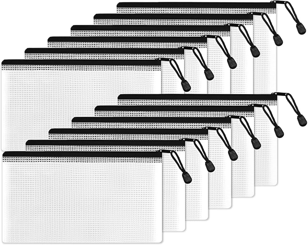 SUNEE Plastic Mesh Zipper Pouch 4x9 in (Black, 12 Packs), Small Water-Resistant Zip Bag for School O | Amazon (US)