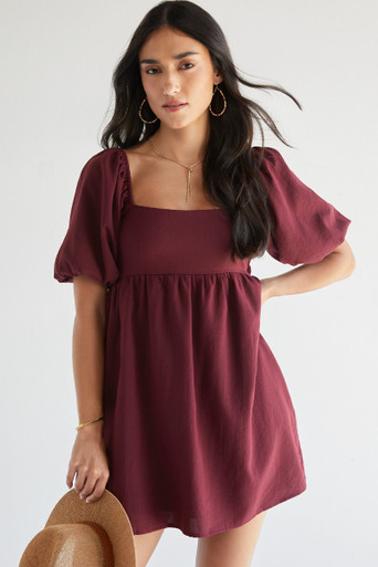 Lia Puff Sleeves Bow Back Dress | Francesca's