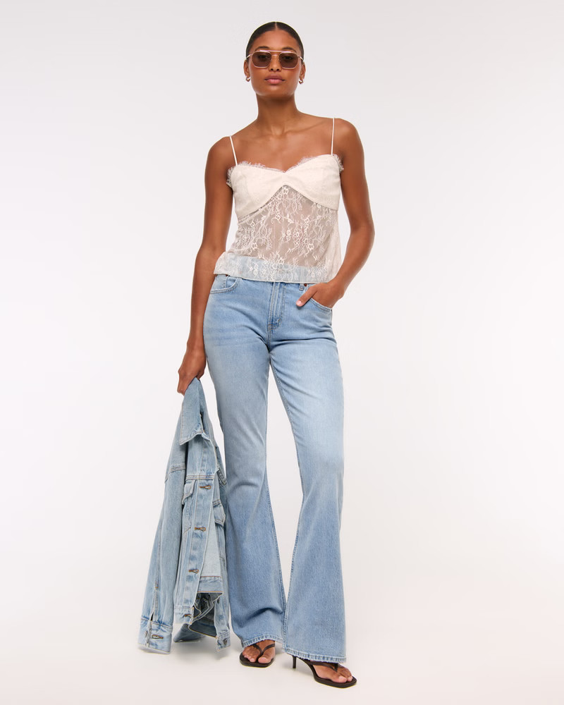 Curve Love Mid Rise Bootcut Rhinestone Pocket Jean | Abercrombie & Fitch (US)