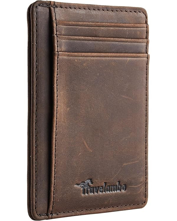 Travelambo Front Pocket Minimalist Leather Slim Wallet RFID Blocking Medium Size | Amazon (US)
