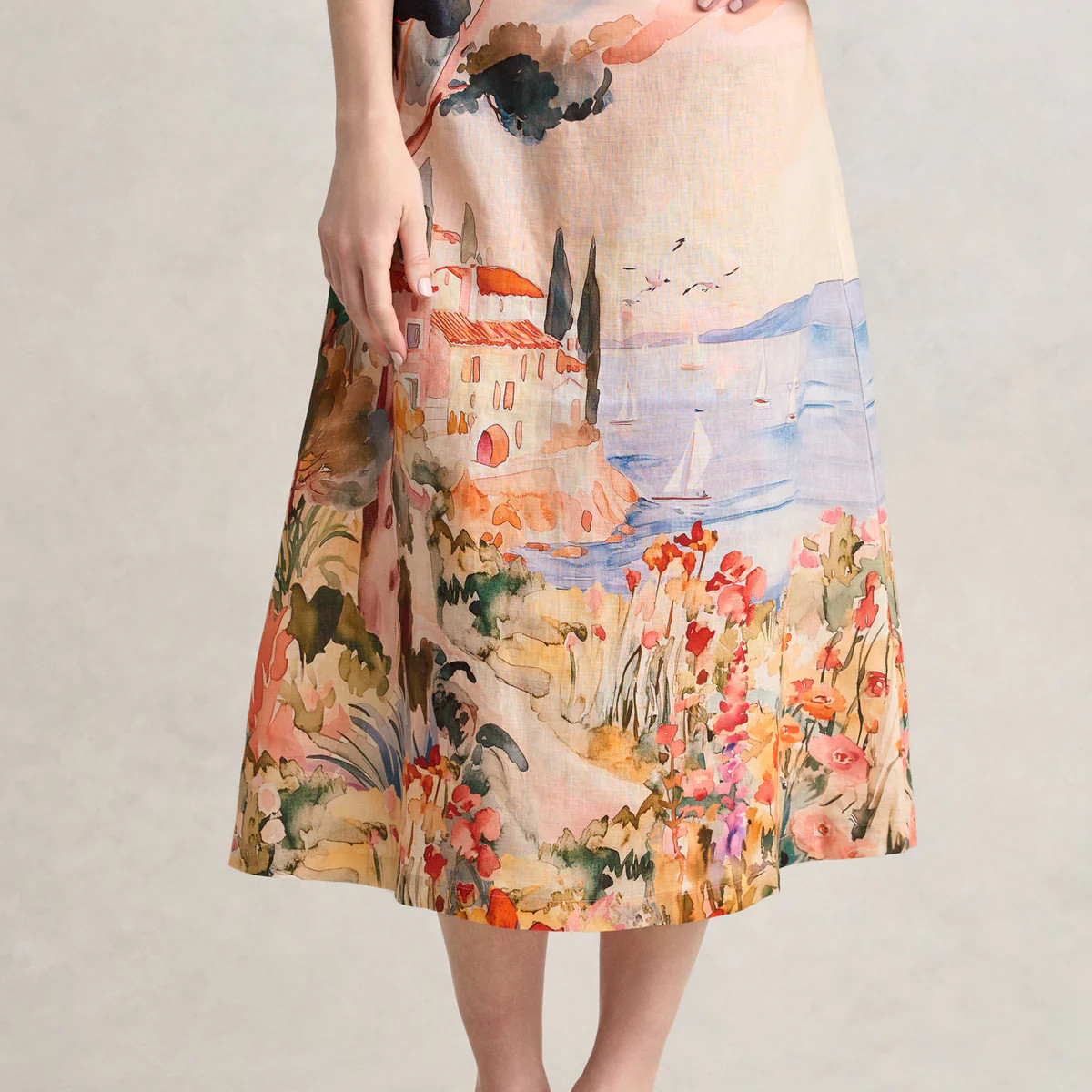 Scenic Linen Skirt - Coastal Scenic Print | Blue Illusion (AU & US)