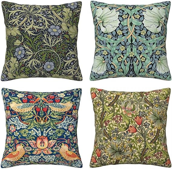 Ansouyi William Morris Throw Pillow Covers 18x18 Inch Set of 4, Vintage Botanical Floral Garden S... | Amazon (US)