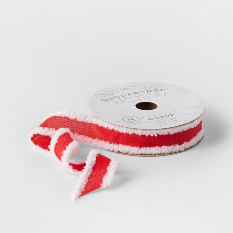 7/8" Fabric Ribbon Red with Faux Fur Edge 15ft - Wondershop™ | Target