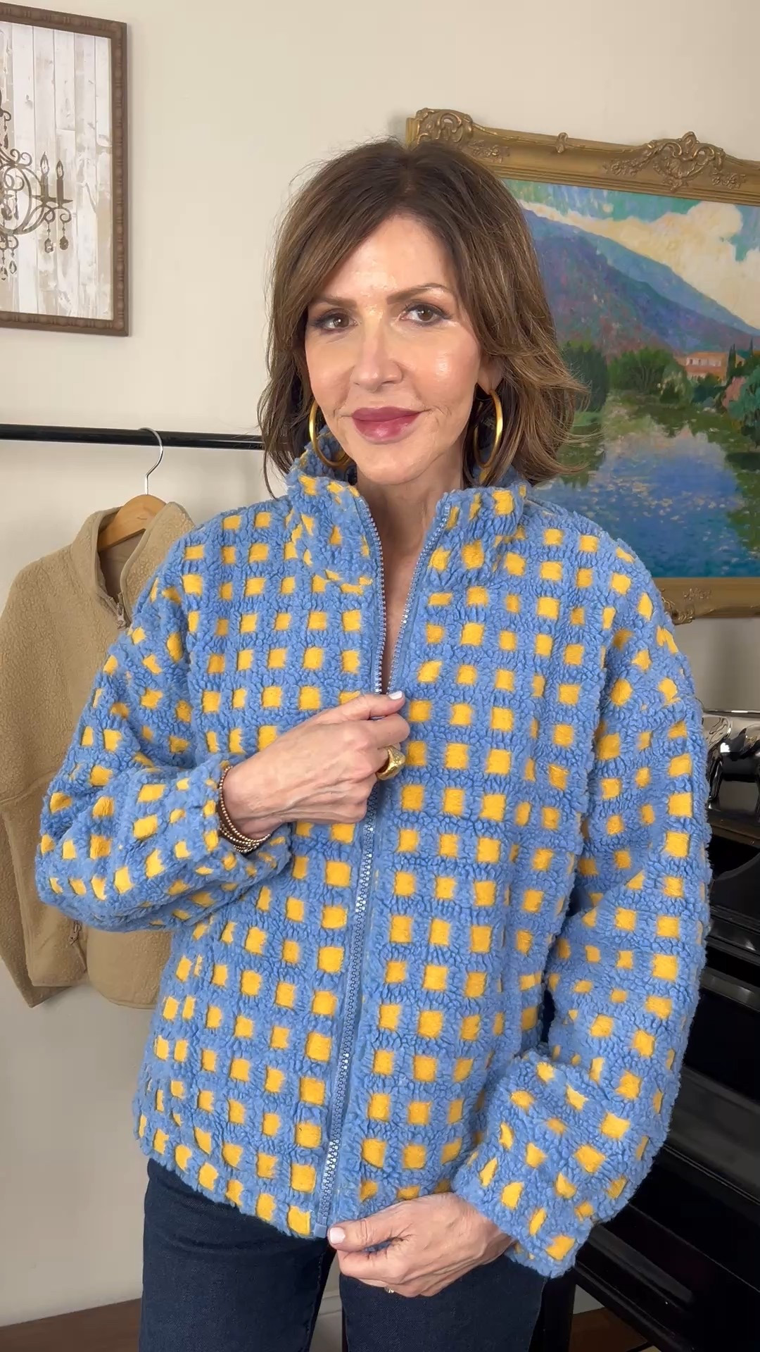 blue and yellow jacket, over 50 outfits, casual outfit 

#LTKootd #LTKSeasonal #LTKOver40