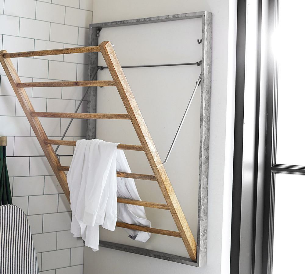Galvanized Wall-Mount Laundry Drying Rack | Pottery Barn (US)