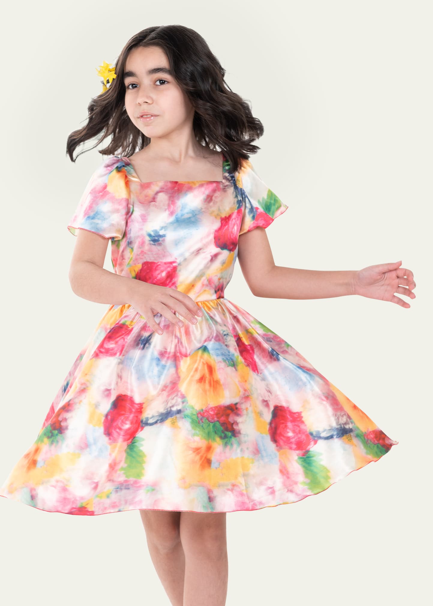 Girl's Savannah Watercolor Floral Print Dress, Size 7-14 | Bergdorf Goodman
