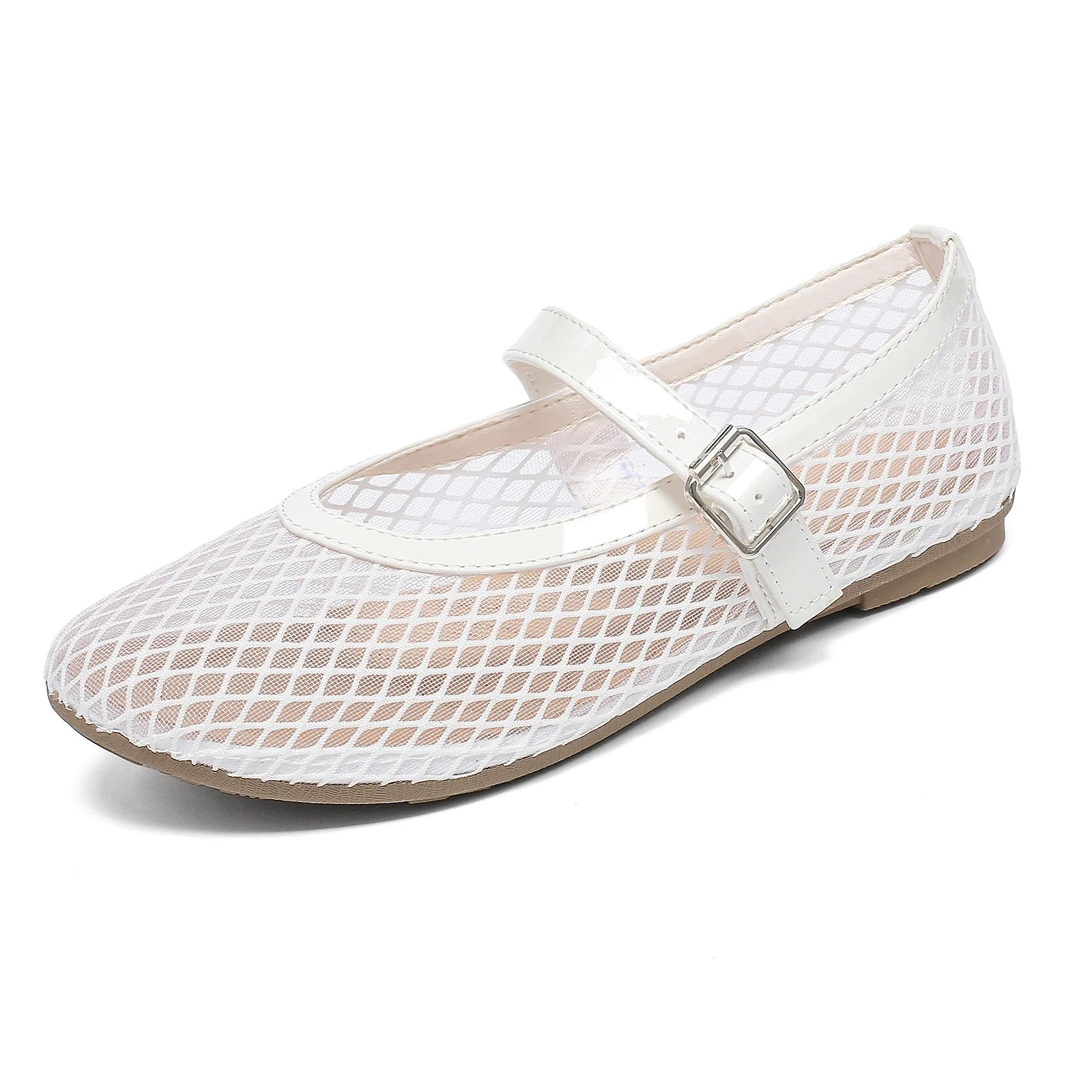 Lezzglt Women's Mesh Ballet Flats, Fishnet Ballerina Flats, Round-Toe Buckle Strap Mary Jane Caus... | Walmart (US)