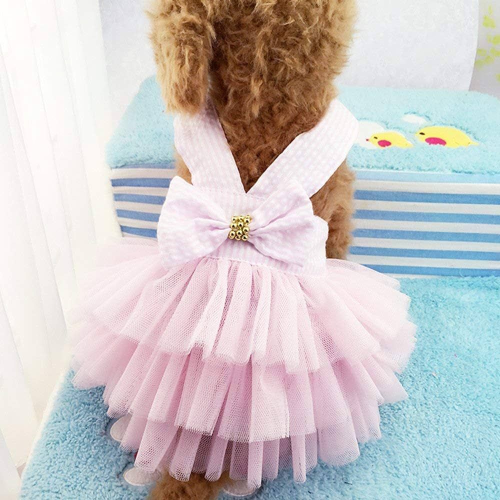 Dog Dresses, Fashion Pet Dog Clothes, Striped Mesh Puppy Dog Princess Dresses (Pink, Medium) | Amazon (US)
