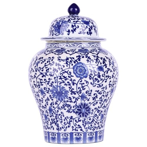 Chinoiserie Ginger Jar - Blue and White Porcelain General Jar, Handmade Ceramic Vase for Home Décor, Classic Chinese Style Decorative Jar (Lotus) | Amazon (US)
