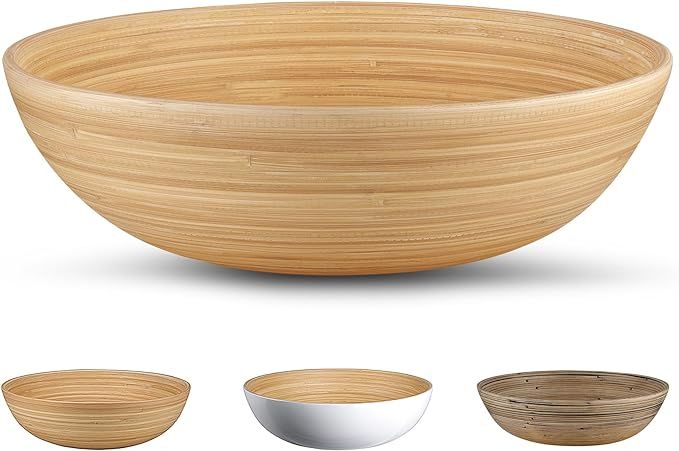 LEXA 12" Handmade Natural Bamboo Wooden Salad Bowl - 130Oz Lightweight Large Wooden Bowls for Foo... | Amazon (US)