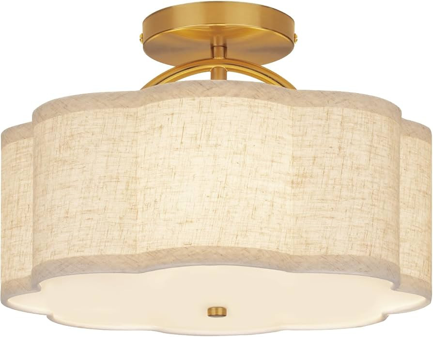 CALOKES Semi Flush Mount Ceiling Light, 11.8" Modern 3-Light Fixture with Petal-Shaped Cream Beig... | Amazon (US)