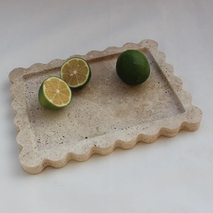 Natural Travertine Tray with Scalloped Edge, Rectangle Vanity Tray 10.8x8 for Bathroom Kitchen Co... | Amazon (US)