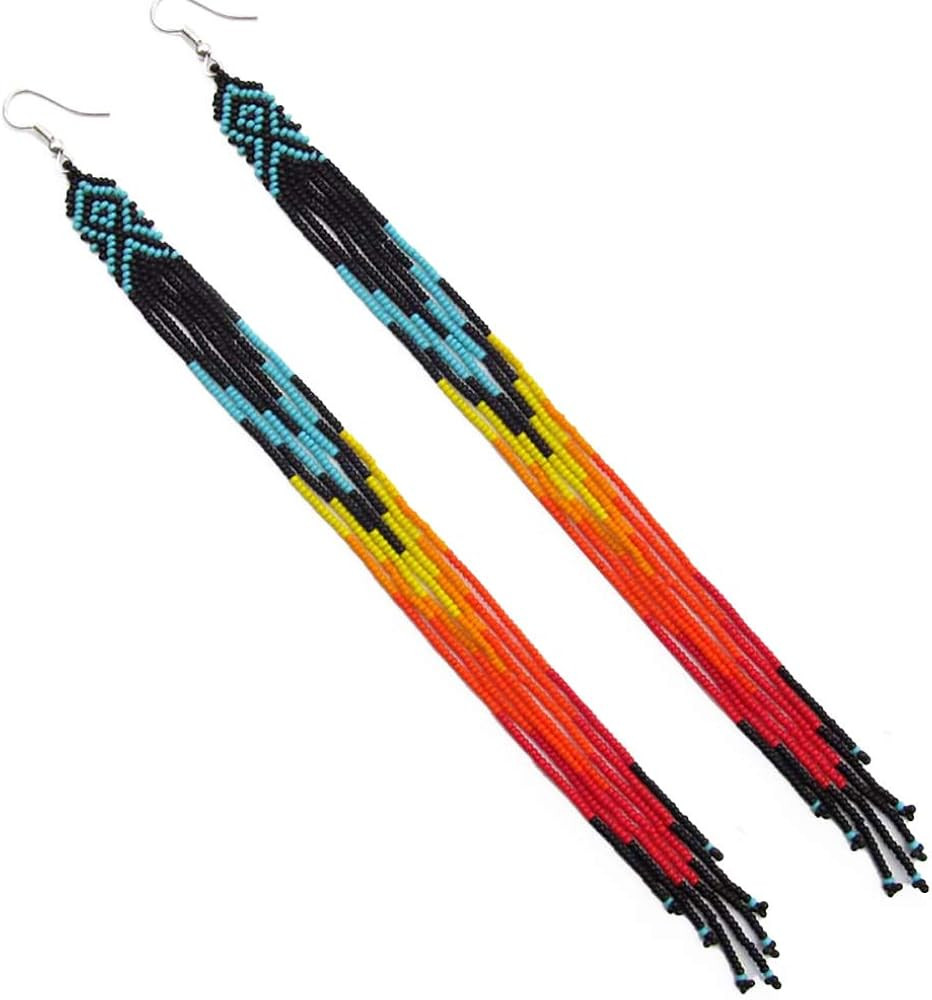 One of a kind Tribal Extra Long Beaded Statement Earrings Handmade | Amazon (US)