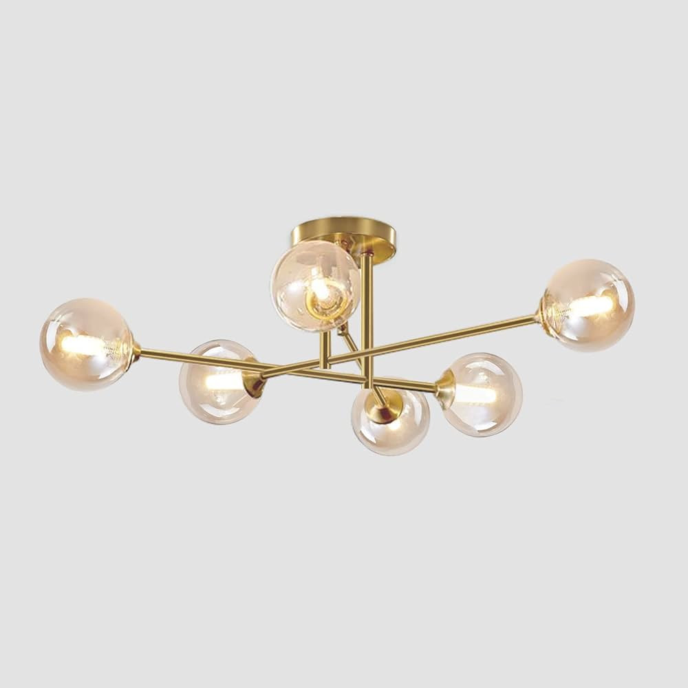 6 Lights Antique Brass Ceiling Light Mid Century Sputnik Flush Mount Ceiling Light Gold Modern Me... | Amazon (US)