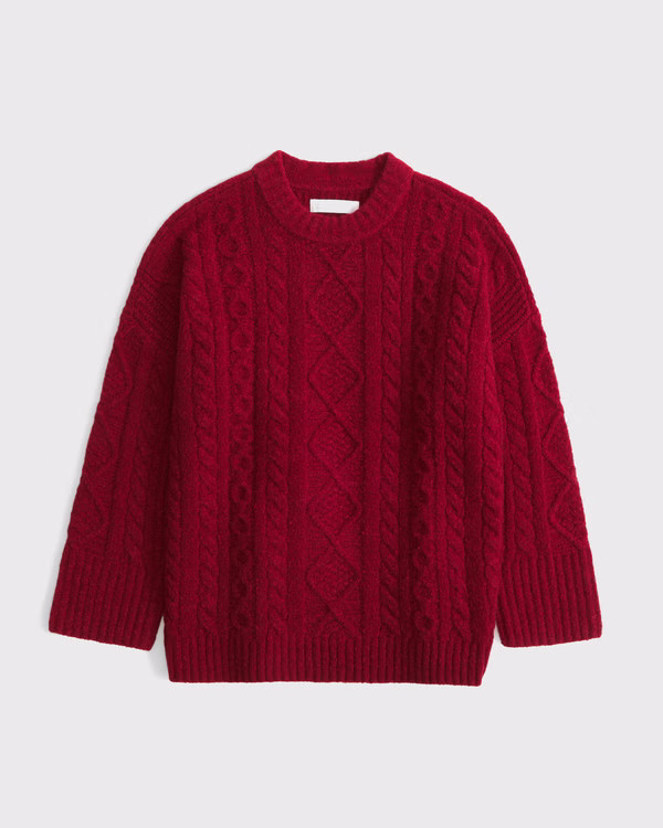 Women's Relaxed Lounge Cable-Knit Crew Sweater | Women's Tops | Abercrombie.com | Abercrombie & Fitch (US)