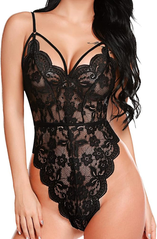 Avidlove Teddy Lingerie for Women Floral Lace Bodysuit Scallop Trim One Piece Babydoll | Amazon (US)
