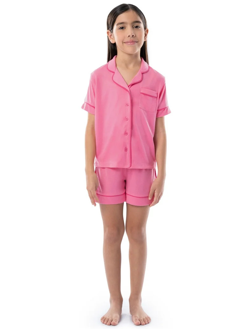 Fruit of the Loom Energize Girl's Lose Fit Short Sleeve Top & Short Pajama Sleep Set, Sizes 4/5-1... | Walmart (US)