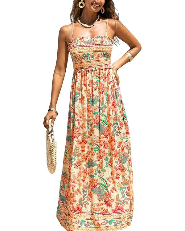 CUPSHE Women's Maxi Dress Ditsy Floral Smocked Summer Sundress Sleeveless Ruffled Spaghetti Strap... | Amazon (US)