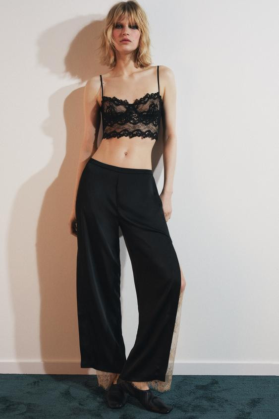 SATIN TROUSERS WITH LACE VENTS | Zara UK