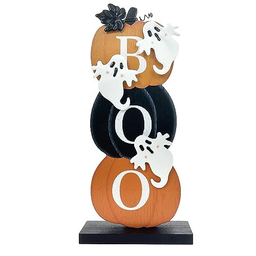 Eternhome Halloween Decorations Indoor Boo Ghost Pumpkin Wooden Block Trick of Treat Sign Rustic Farmhouse Home Table Top Decor for Fireplace Tier Tray Mantle Haunted House Shelf | Amazon (US)