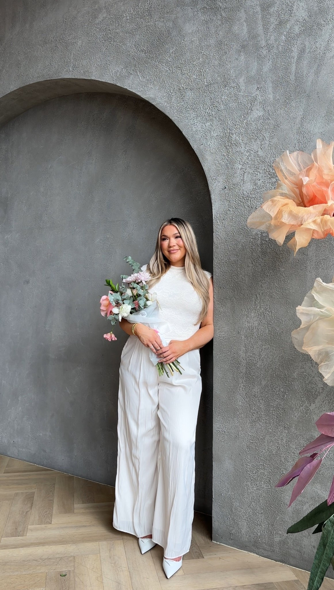 All white outfit, lace bodysuit, satin wide leg pants 

#LTKmidsize #LTKsummer #LTKplussize