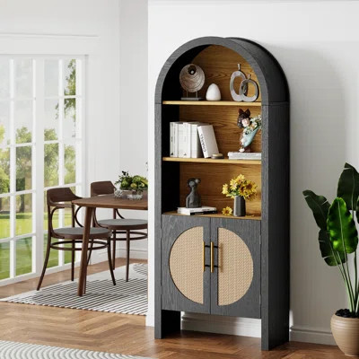 Arched Storage Cabinet With Freestanding Display Shelf With Rattan Doors And Spacious Storage, Modern Accent Cabinet For Living Room Or Bedroom | Wayfair North America