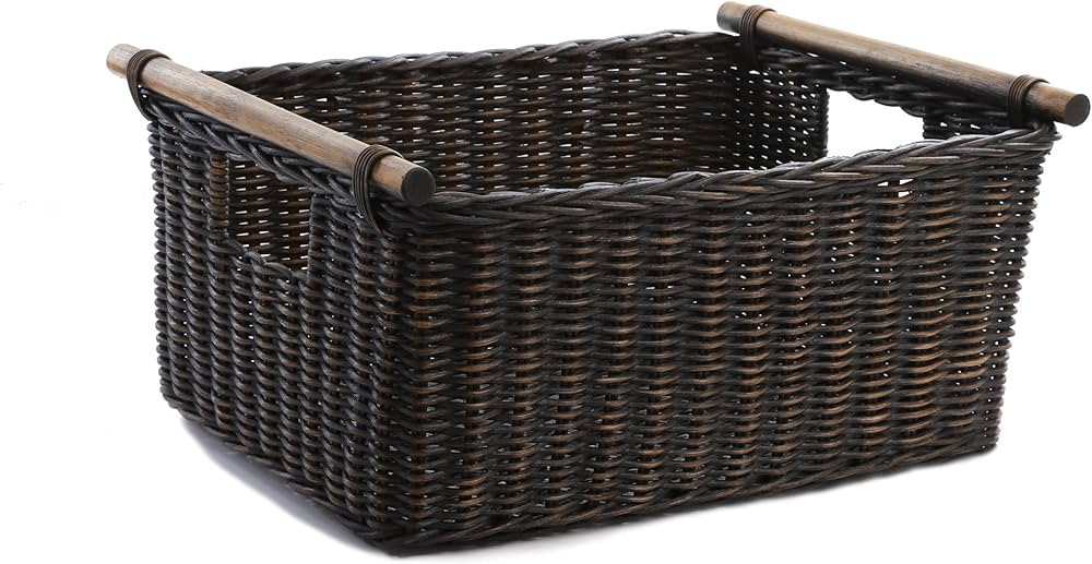 The Basket Lady Pole Handle Wicker Storage Basket, Large, 18 in L x 14.5 in W x 9 in H, Antique W... | Amazon (US)
