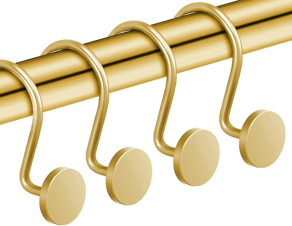 Gold Shower Curtain Hooks, Rustproof Shower Curtain Rings for Bathroom, Metal Shower Hooks for Sh... | Amazon (US)
