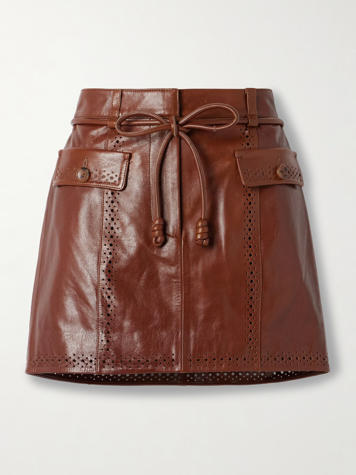 Ulla Johnson - Luna Belted Laser-cut Leather Mini Skirt - Brown | NET-A-PORTER (US)