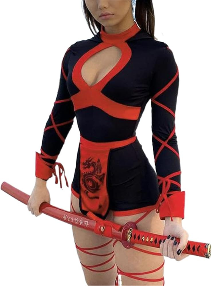 Alyweatry Halloween Women Ninja Sexy Romper Costume Anime Cosplay Dragon Ninja Warrior Costume | Amazon (US)